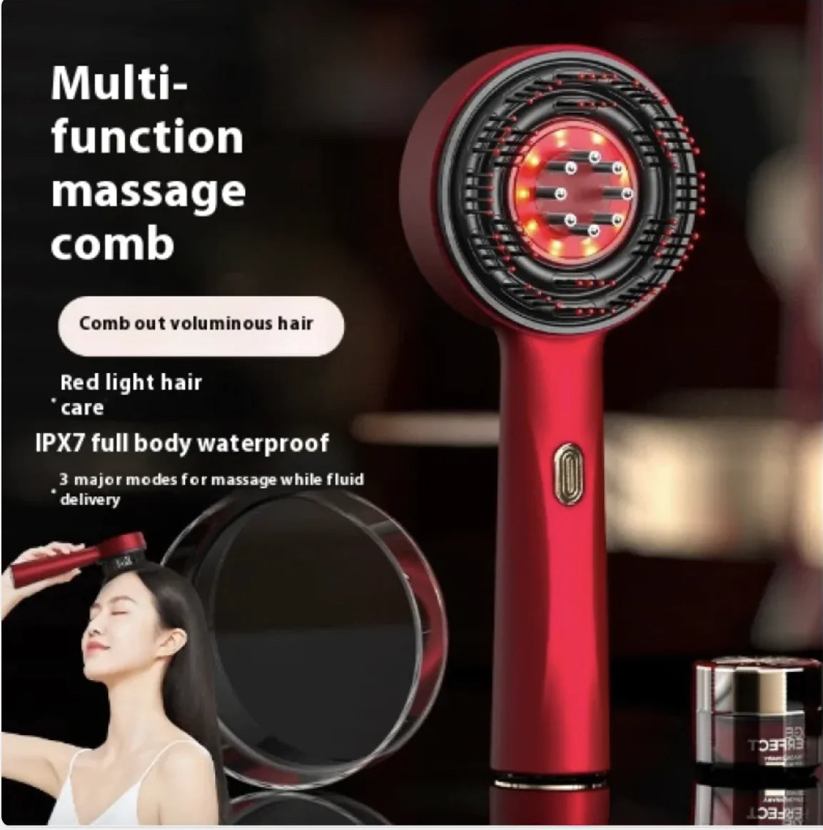Therapeutic Scalp Massage Comb – Red Light & Anti-Slip